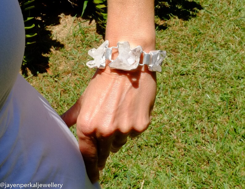 Unique Quartz Crystal Cluster Bracelet High quality jewelry Chic luxe Individually crafted piece in matt finish Sterling Silver