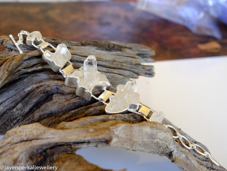 Unique Quartz Crystal Cluster Bracelet High quality jewelry Chic luxe Individually crafted piece in matt finish Sterling Silver