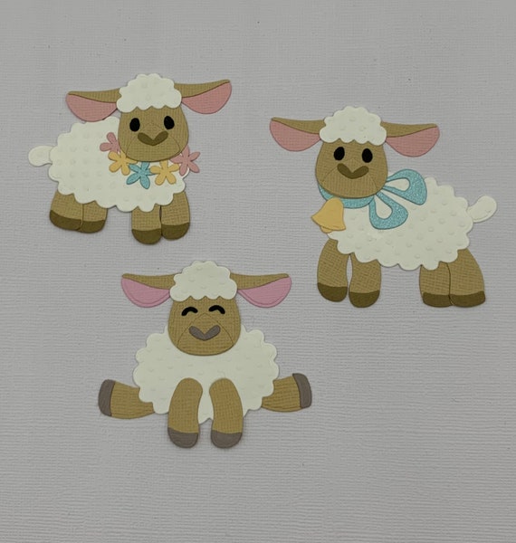 Little Lamb White -paper Piecing Set of 3, Baby Shower-premade