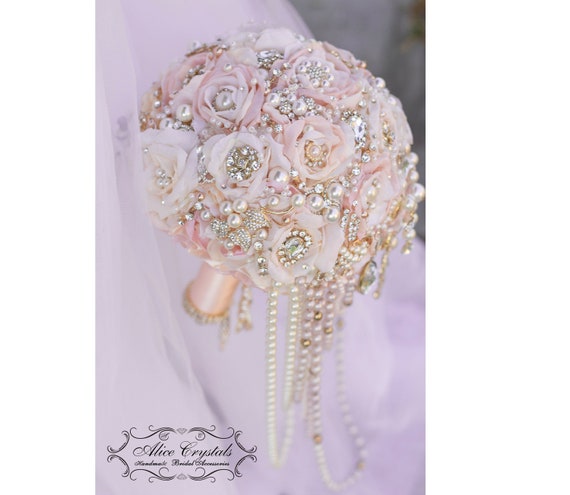 Brooch Bouquet Cascading Pearl Gold Jeweled Bouquet Draping Etsy