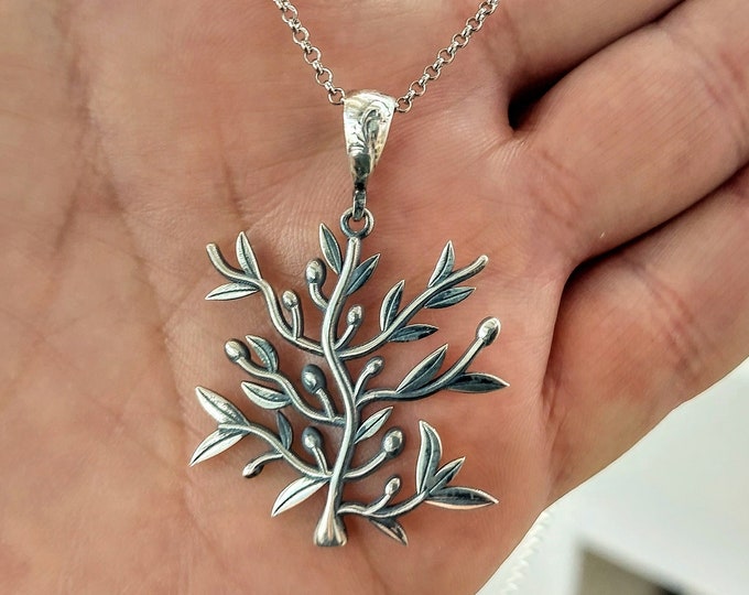 Handcrafted Olive Leaf Pendant in Sterling Silver 925