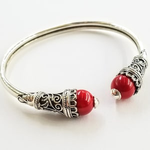 Coral bracelet in Sterling Silver 925, byzantine style bracelet, silver bracelet