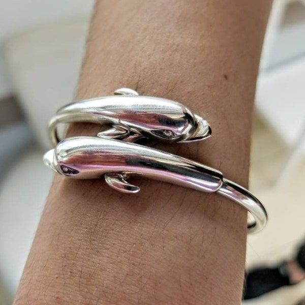 Bracelet double dauphin en argent sterling 925.