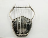 Harp lyre brooch pendant in sterling silver 925 completely hand made