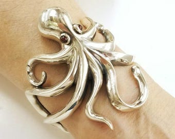 Sterling silver octopus cuff bracelet