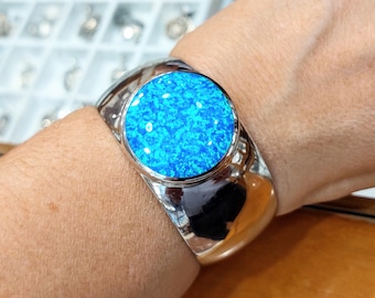 Sterling Silver Kyocera Opal Cuff Bracelet, adjustable opal jewelry