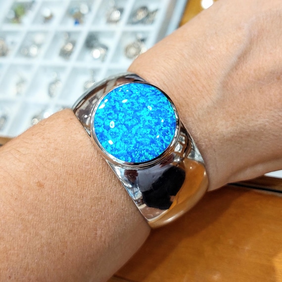 Kyocera opal bracelet, sterling silver 925, handmade cuff, jewellery gift for her
