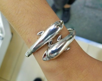 Silver dolphin bracelet with large dolphins