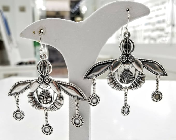 Minoan Bee earrings in sterling silver 925, double bee earrings, silver earrings.