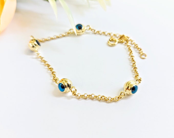 K14 gold eye bracelet with thick rolo chain