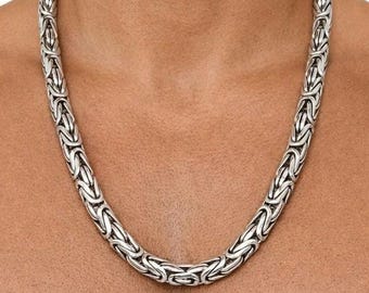 Extra Thick Byzantine Chain Necklace – Heavy Sterling Silver Chain for Men, Luxury Statement Jewelry