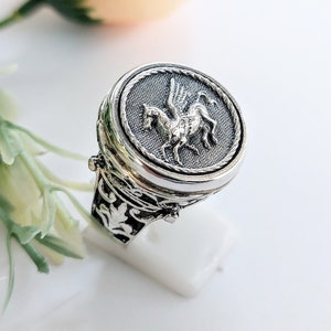 Handmade Sterling Silver Pegasus Ring: Mythical Horse Jewelry