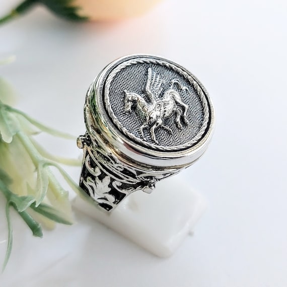 Handmade Sterling Silver Pegasus Ring: Mythical Horse Jewelry