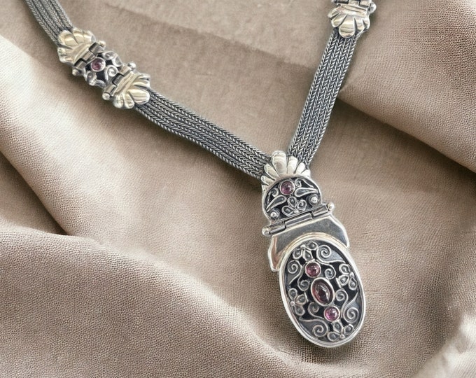 Handmade byzantine necklace with garnet gemstones in sterling silver 925, garnet necklace, byzantine jewelry