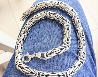 Extra Thick Byzantine Chain Necklace – Heavy Sterling Silver Chain for Men, Luxury Statement Jewelry