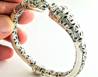 Sterling Silver Lion Head with perforated shank, animal cuff bracelet