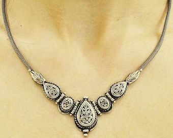 Sterling Silver Necklace, Byzantine style choker, perforated art deco jewelry