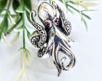 Octopus Ring in sterling silver 925, Kraken Jewelry