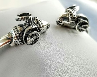 Ram torque bracelet in sterling silver 925, animal jewelry, silver ram head bracelet, silver cuff