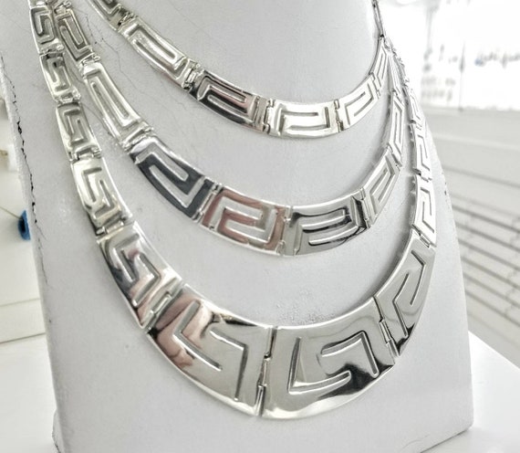 Large Greek Key Necklace in Sterling Silver 925 Tapered Greek