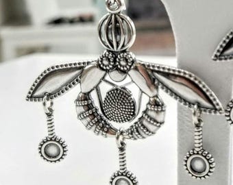 Minoan Bee earrings in sterling silver 925, double honeybee jewelry