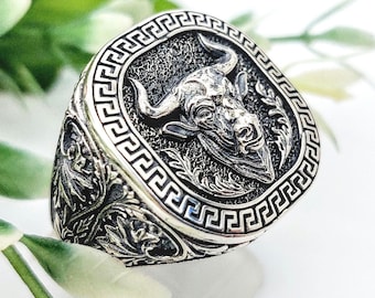 Handmade Sterling Silver Minotaur Ring: Greek Mythology Bull Head