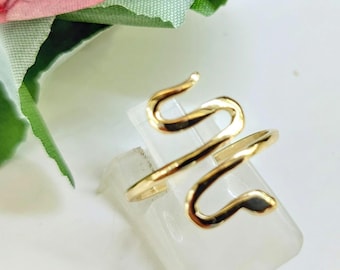 Solid 14K Gold Snake Ring, Handmade Serpent Jewelry, Adjustable Statement Ring, Ancient Greek Inspired