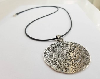 Large silver Disc of Phaestos pendant: Ancient Mystique in Modern Silver