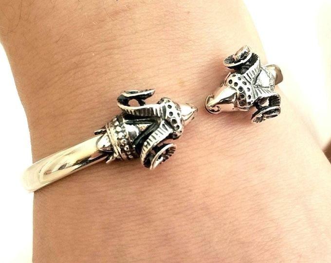 Ram bracelet in sterling silver 925, animal jewelry, silver ram head bracelet, silver cuff