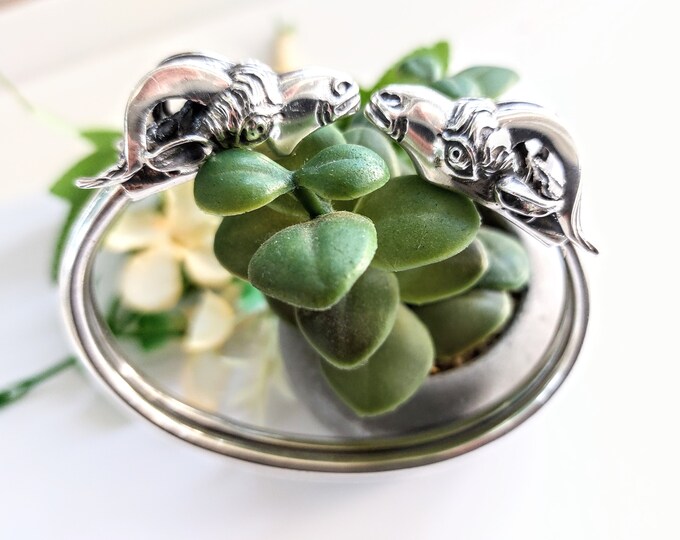Silver ram bracelet, long horned ram heads on silver torque bracelet, adjustable silver cuff.