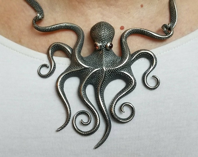 Large Silver Octopus Necklace - Statement Jewelry for Ocean Lovers