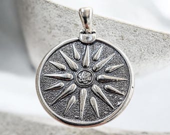 Macedonian sun pendant, sterling silver 925, Vergina sun necklace for history enthusiasts