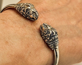 Sterling Silver Lion Head Bracelet, Handmade Zodiac Jewelry