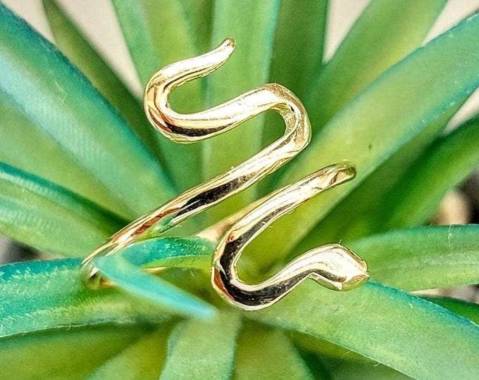 Minimal snake ring in solid k14 gold, adjustable serpent ring, gold snake jewellery, adjustable gold ring