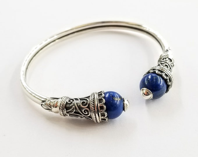 Lapis Lazuli bracelet in Sterling Silver 925, byzantine style cuff, silver bracelet, bangle