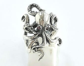 Octopus ring in sterling silver 925, marine life jewelry, sea-creature ring