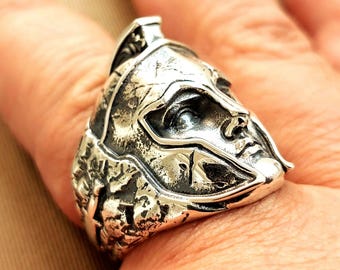 Spartan Gladiator Ring in sterling silver with war helmet