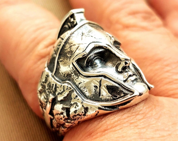 Spartan gladiator ring in sterling silver 925, military accessory, mens jewelry, silver ring