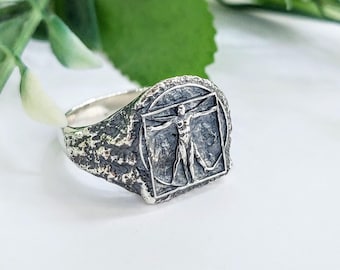 Vitruvius ring in sterling silver 925, symbolic signet ring