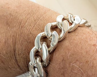 Heavy Cuban Link Chain Bracelet for Men, Wide Solid Silver Bracelet, Bold Statement Bracelet