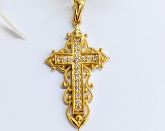 Diamond cross in 18K gold, spiritual pendant for Christening