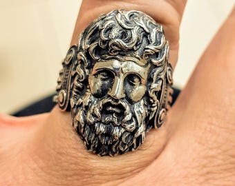 Greek God Zeus ring in sterling silver with Ionic columns