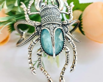 Scarab bracelet in sterling silver 925 with amazonite doublet gemstone.