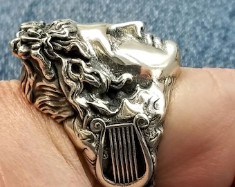 Greek God Apollo ring in sterling silver 925, Greek mythology jewelry