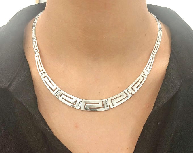 Featured listing image: Greek Key Necklace in sterling silver 925, Tapered Geometric Meander Choker