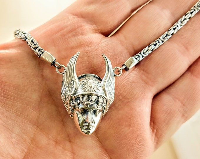 Greek Mythology God Hermes necklace in sterling silver 925, messenger of the Gods