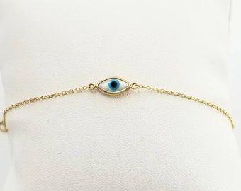 Golden Protection: 14K gold Bracelet with Mother of Pearl Evil Eye