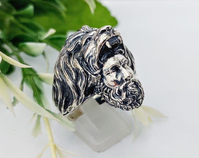 Hercules ring with Lion of Nemea in sterling silver 925, Greek mythology jewelry