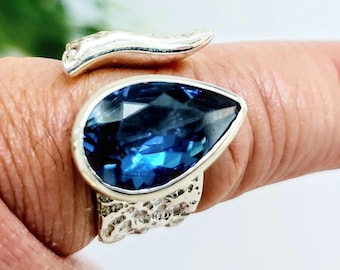 Handmade London Blue Topaz Ring: Brutalist Sterling Silver Statement jewelry