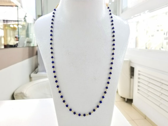 Lapis lazuli necklace in 14K gold, single strand beads